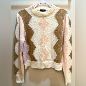 J.Crew Argyle Cropped Crewneck Alpaca and Wool Blend Sweater Size Medium